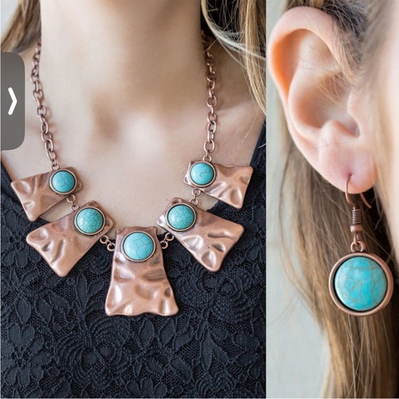 Jewelry - Elegant Turquoise and Bronze Copper Necklace Set